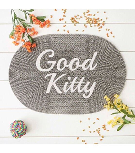 Design Imports Gray Good Kitty Oval Pet Mat 16" x 24", , hi-res, image 7