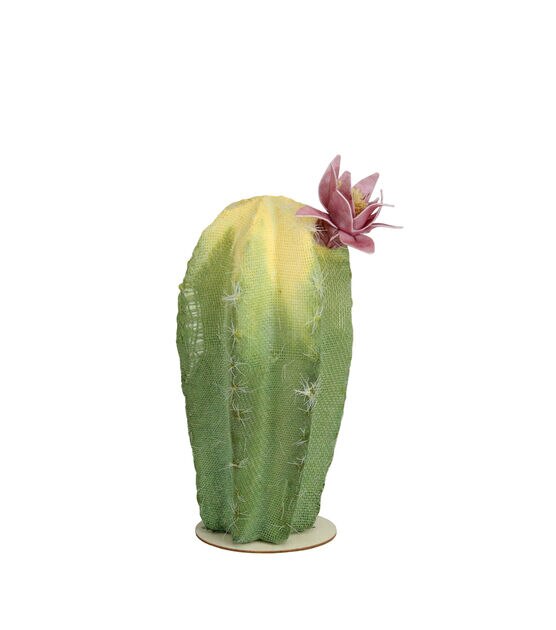 Northlight 8.5" Green and Yellow Cactus on Wooden Base with Flower, , hi-res, image 2