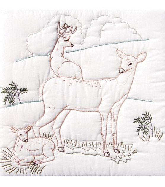 Jack Dempsey Needle Art 18" Deer Family Stamped White Quilt Blocks 6pk