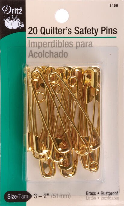 Dritz 2" Quilters Brass Safety Pins, Brass, 20 pc