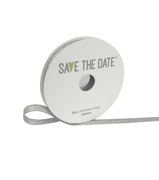 Save the Date Metallic Ribbon 3/8''x15' Silver