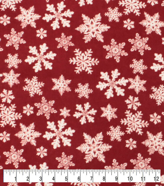 Snowflakes on Red Super Snuggle Christmas Flannel Fabric, , hi-res, image 3