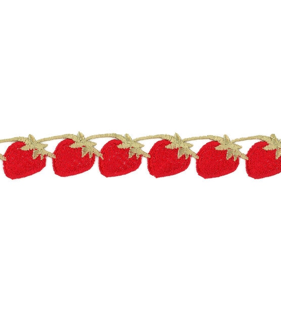 Simplicity Strawberry Embroidered Trim 0.88'' Red, , hi-res, image 2