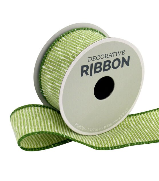 Save the Date Textured Decorative Ribbon 1.5''x9' Green & White