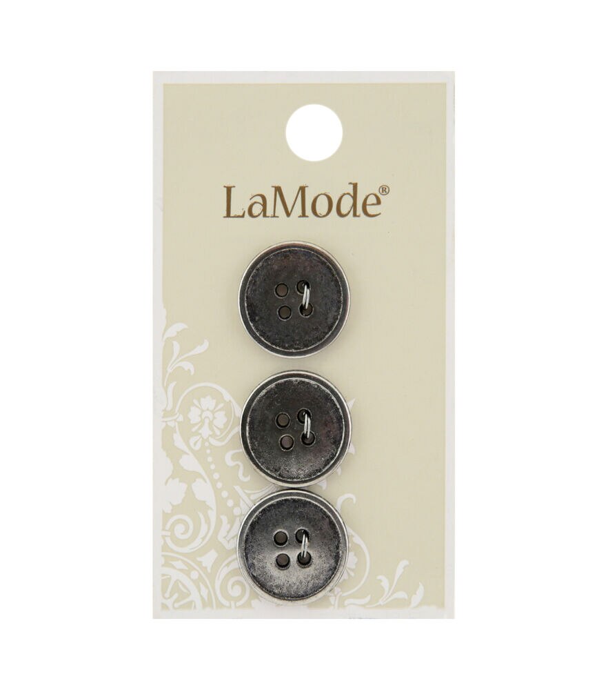 La Mode 11/16" Metal Round 4 Hole Buttons 3pk, Antsil, swatch