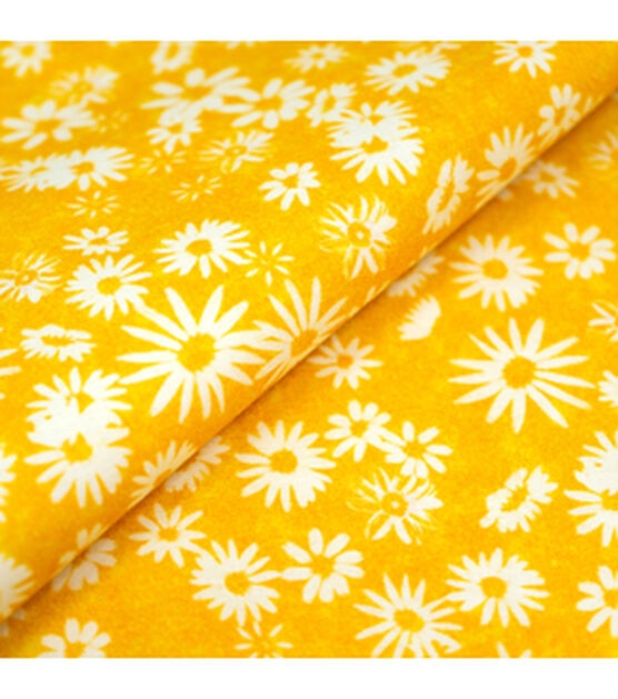 Singer White Flowers on Yellow Quilt Cotton Fabric, , hi-res, image 2