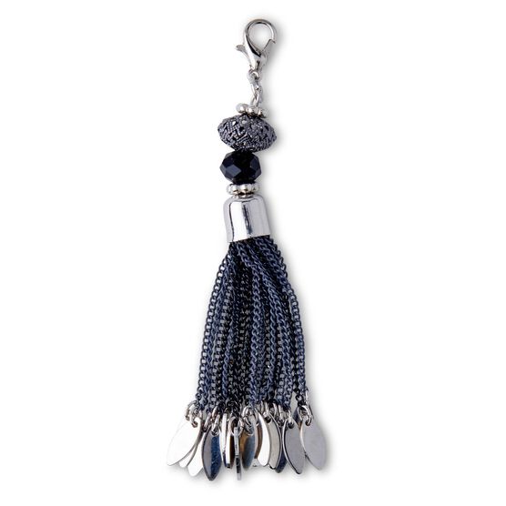 Silver Tassel With Beads & Gray Chains by hildie & jo, , hi-res, image 2