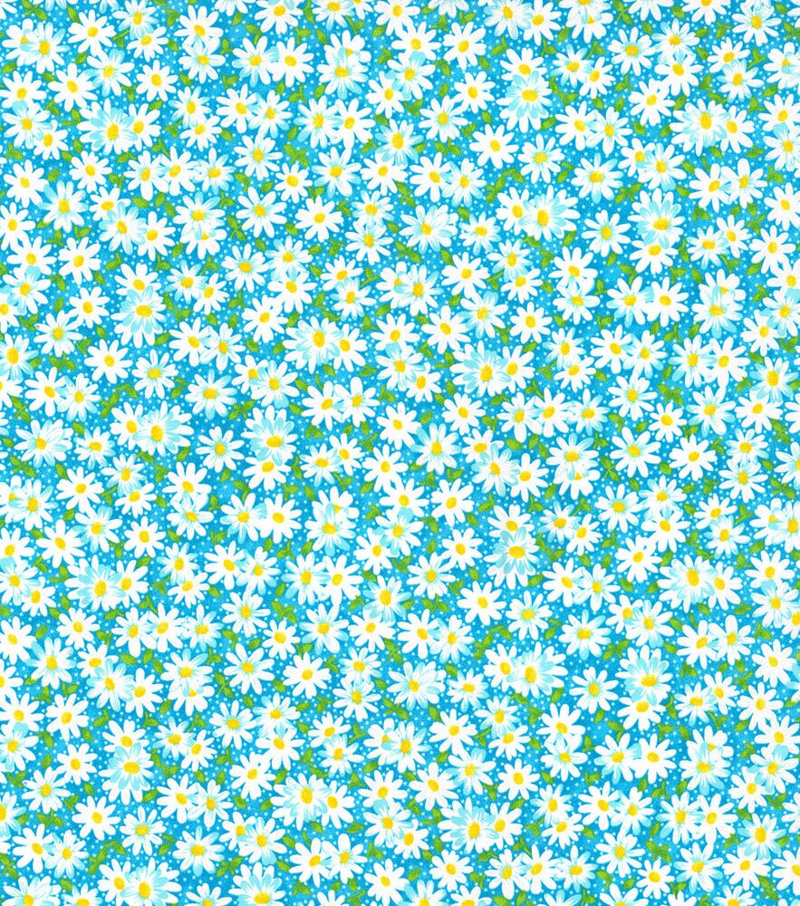 Fabric Traditions Packed Daisies Cotton Fabric by Keepsake Calico, Teal, swatch