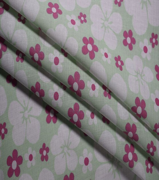 White & Pink Floral on Mint Quilt Cotton Fabric by Quilter's Showcase, , hi-res, image 3