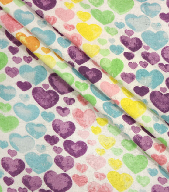 Watercolor Hearts Pastel Super Snuggle Flannel Fabric, , hi-res, image 2