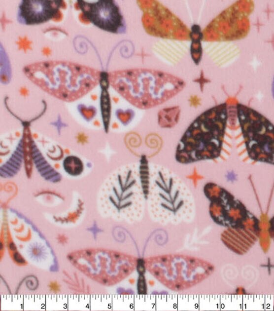 Pink & Orange Mystic Butterflies Anti Pill Fleece Fabric, , hi-res, image 3