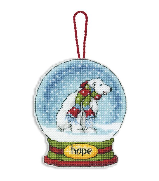 Dimensions 4" x 4.5" Hope Snow Globe Counted Cross Stitch Kit