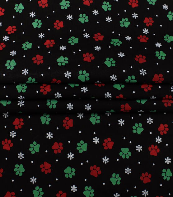 Red & Green Paw Prints Christmas Cotton Fabric, , hi-res, image 2