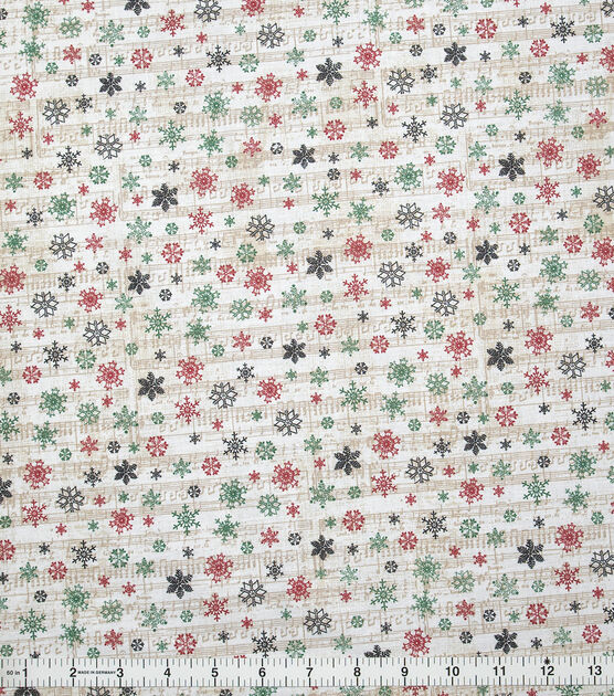 Multicolor Snowflakes on Music Christmas Cotton Fabric