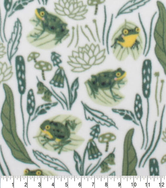 Frogs on White Anti Pill Fleece Fabric