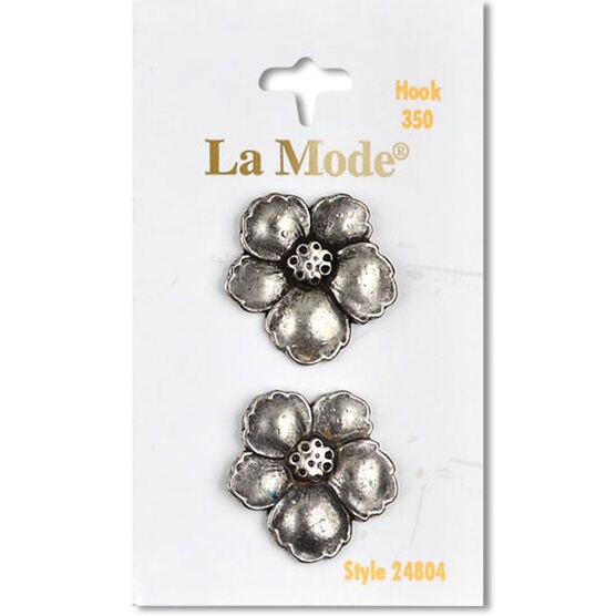 La Mode 2pk Antique Silver Flower Buttons