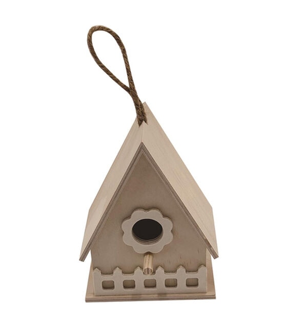 5" Unfinished Wood Birdhouse With Fence by Park Lane, , hi-res, image 2