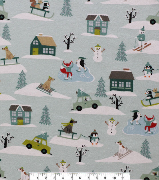 Animals in Snow on Gray Super Snuggle Christmas Flannel Fabric, , hi-res, image 2