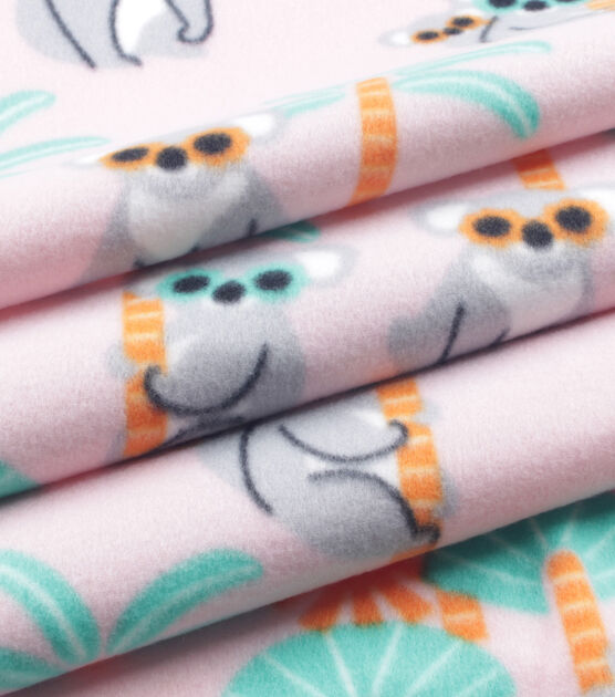 Koalas Palm Trees On Pink Blizzard Prints Fleece Fabric, , hi-res, image 3