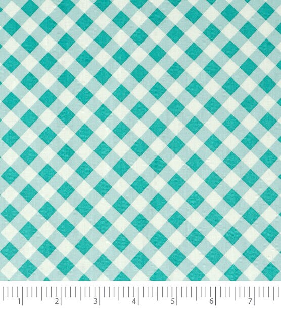 Singer Aqua & White Gingham Pattern Christmas Cotton Fabric