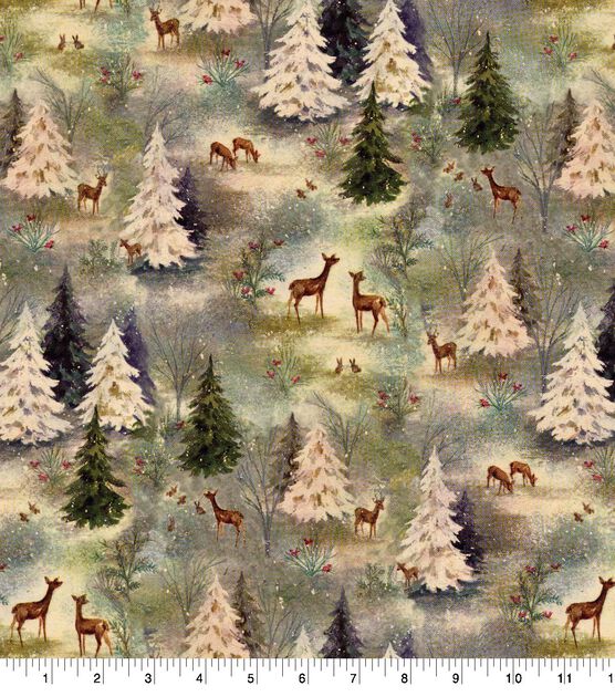 Springs Creative Vintage Forest Christmas Glitter Cotton Fabric