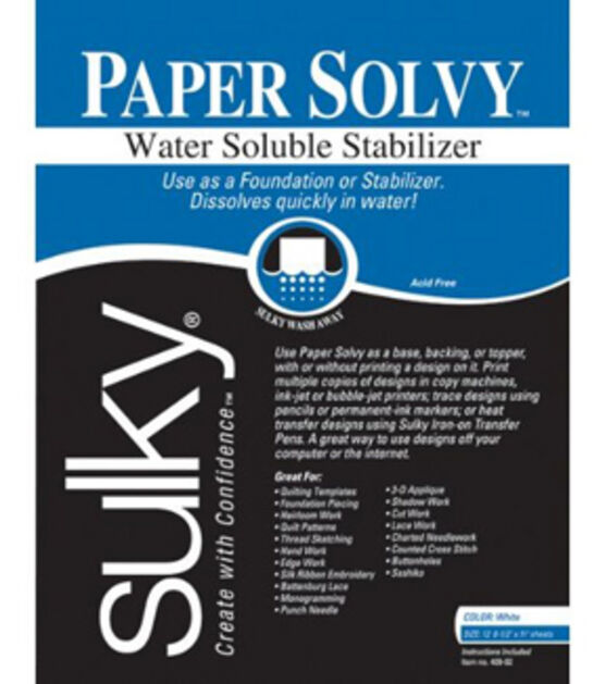 Sulky Soluble Stabilizer Paper Solvy 8-1/2" x 11" 12 Pkg