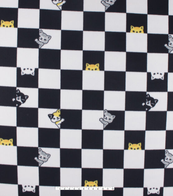 Cat Checkerboard Blizzard Prints Fleece Fabric, , hi-res, image 4