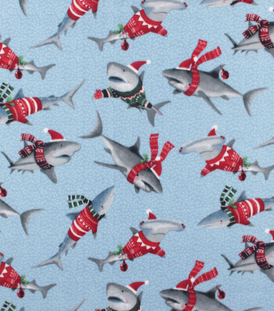 Sweater Sharks on Blue Anti Pill Fleece Fabric, , hi-res, image 2