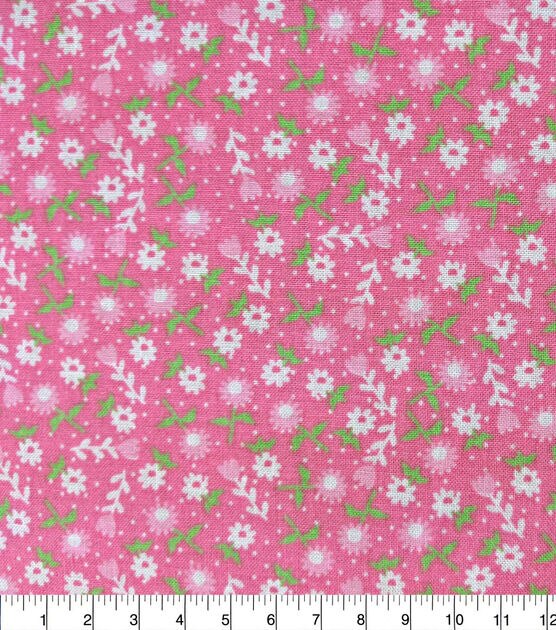 Ditzy Floral on Pink Quilt Cotton Fabric by Quilter's Showcase