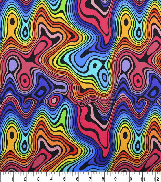 70's Psychedelic on Black Quilt Cotton Fabric by Keepsake Calico, , hi-res, image 2
