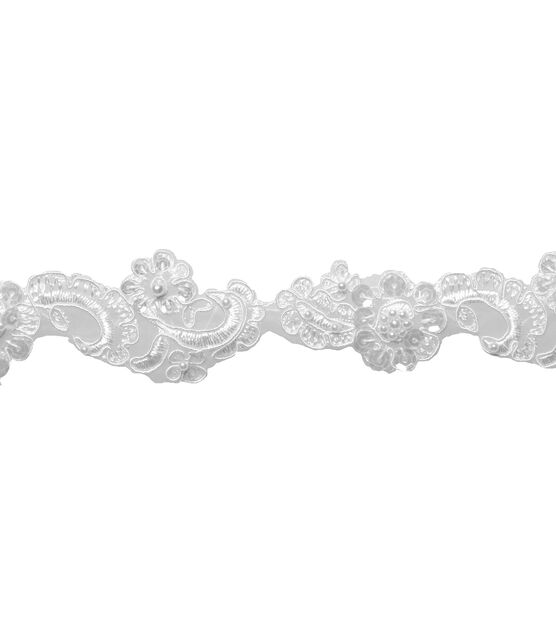 Simplicity Narrow Beaded Bridal Lace Trim White, , hi-res, image 2
