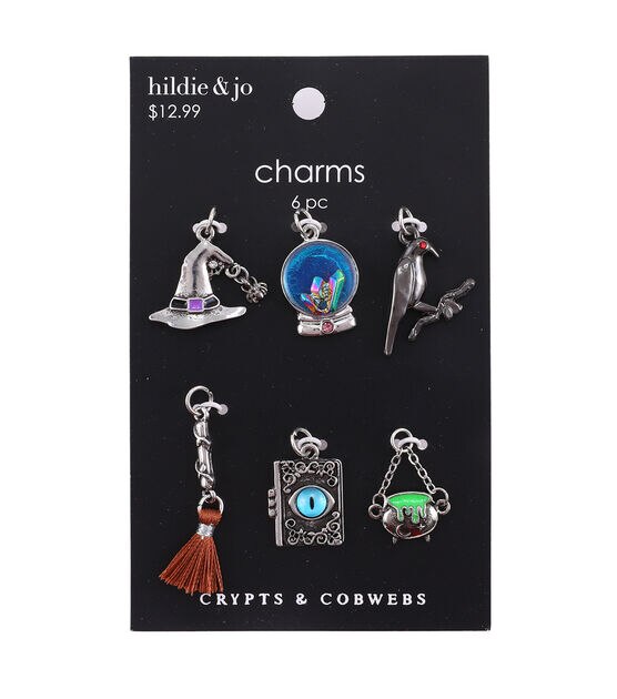 10 charms with witch on broom - jewelry making supplies