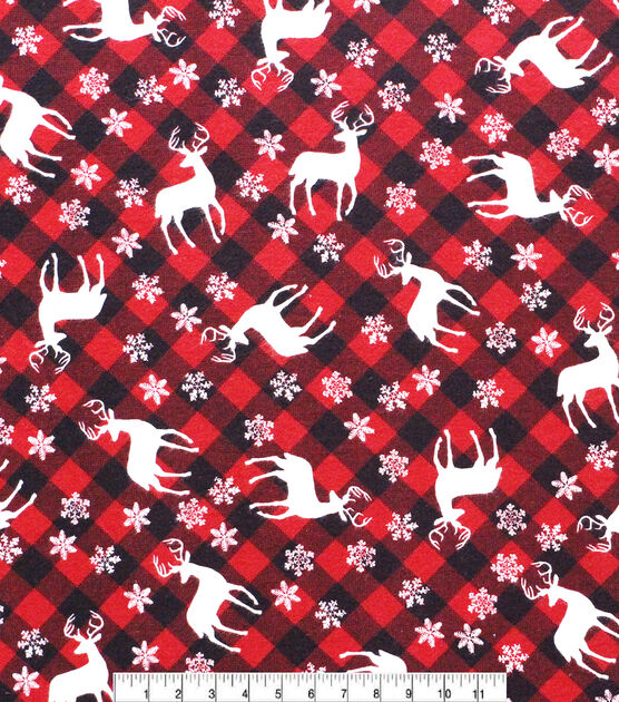 Deer & Snowflakes on Plaid Super Snuggle Christmas Flannel Fabric, , hi-res, image 2