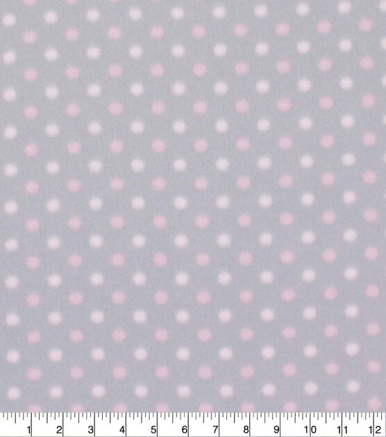 Blizzard Fleece Fabric Pink Dot on Gray