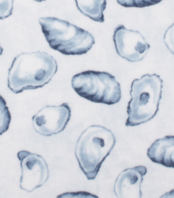 Blue Oysters on White Anti Pill Fleece Fabric