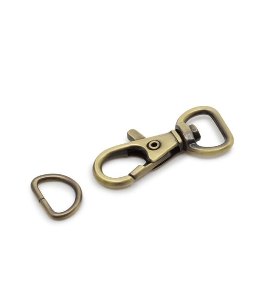 Dritz 1/2" Small Swivel Hook & D-Ring, Antique Brass, , hi-res, image 2