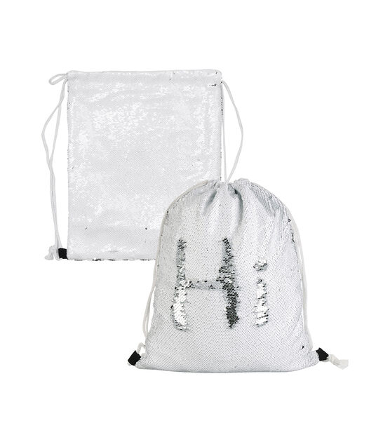 Craft Express 14x17” White & Silver Sequin Drawstring Backpack 4pk