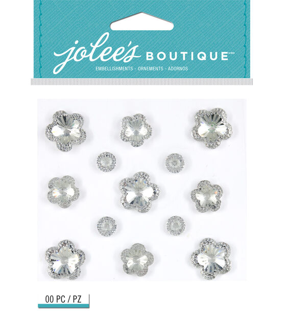 Jolee’s Boutique 13 Pack Floral Prizm Embellishments Silver