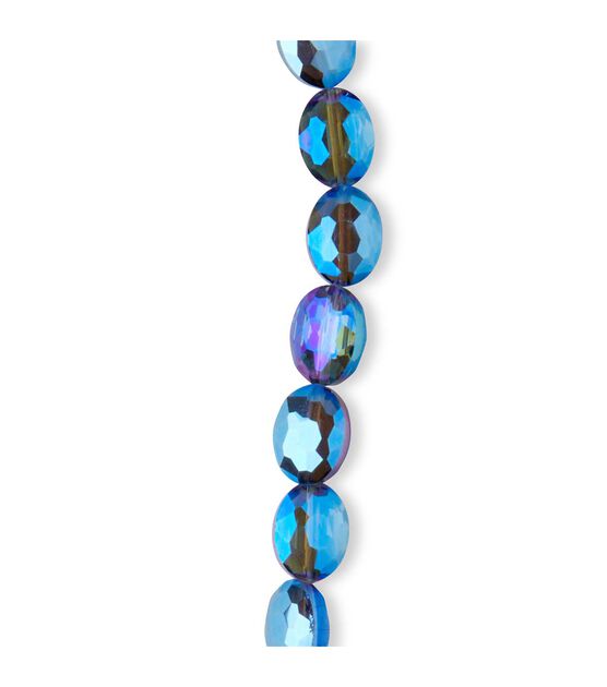 7" Smoky Blue Aurora Borealis Flat Oval Glass Bead Strand by hildie & jo, , hi-res, image 3