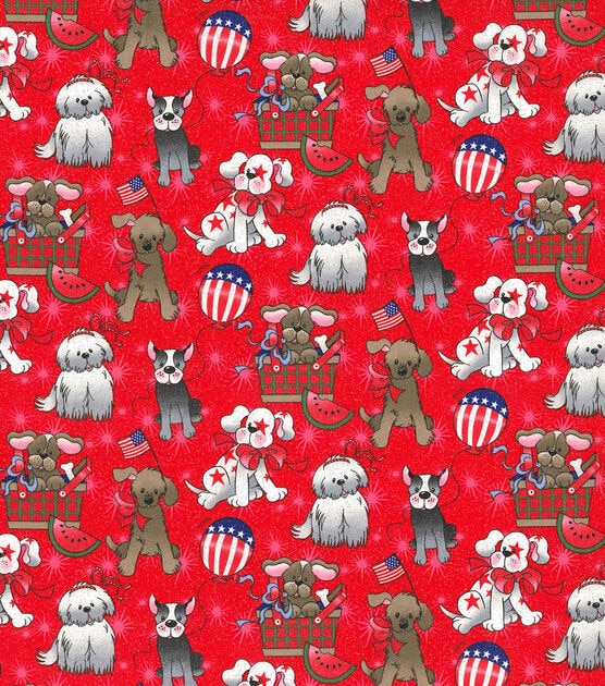 Fabric Traditions Dog Patriotic Red Glitter Patriotic Cotton Fabric, , hi-res, image 2