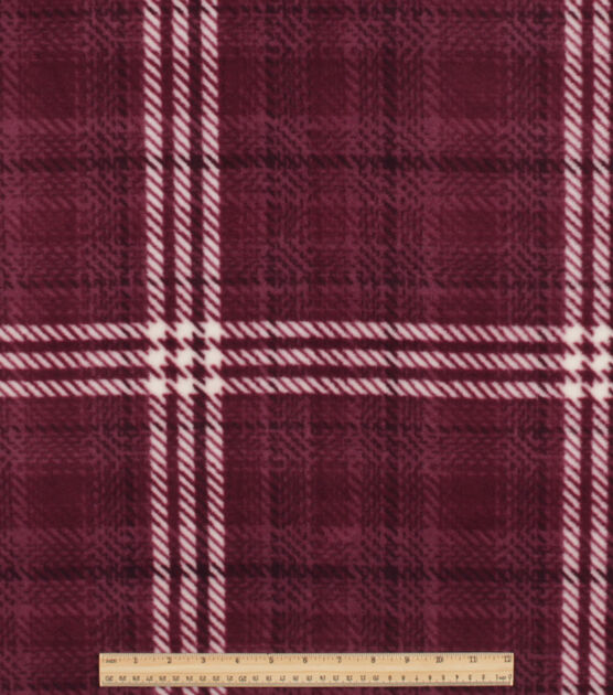 Burgundy Sweater Plaid Anti Pill Fleece Fabric, , hi-res, image 2