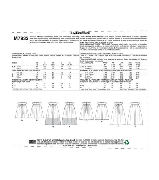 McCall's M7932 Misses Skirt Pattern Size XSM-XLG, , hi-res, image 3