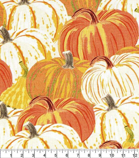 Packed White And Orange Pumpkins Fall Print Cotton Fabric, , hi-res, image 2