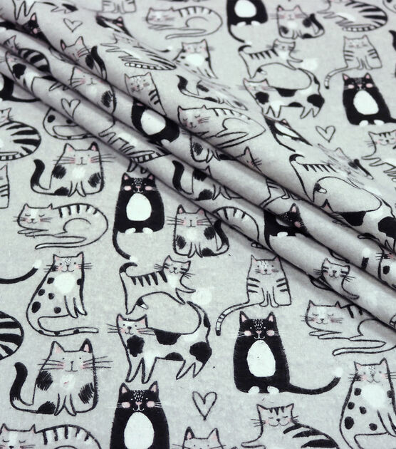 Sketched Kitty on Gray Super Snuggle Flannel Fabric, , hi-res, image 2