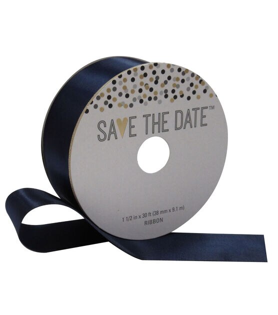 Save the Date 1.5'' X 30' Ribbon Navy Satin