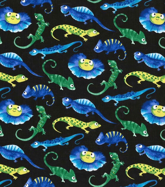 Fabric Traditions Novelty Cotton Fabric Iguanas On Black, , hi-res, image 2