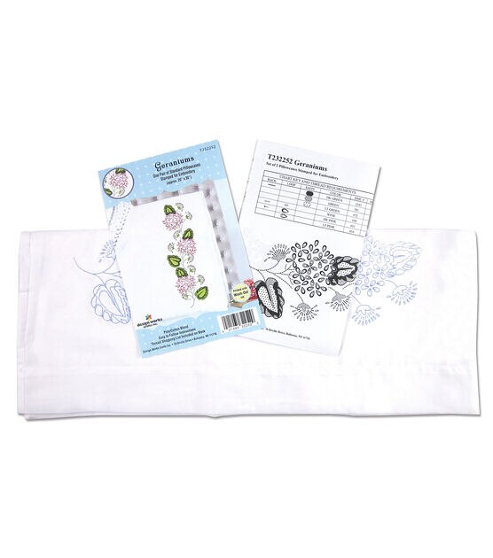 Design Works 30" x 20" Geraniums Pillowcase Stamped Embroidery Kit 2pk, , hi-res, image 3
