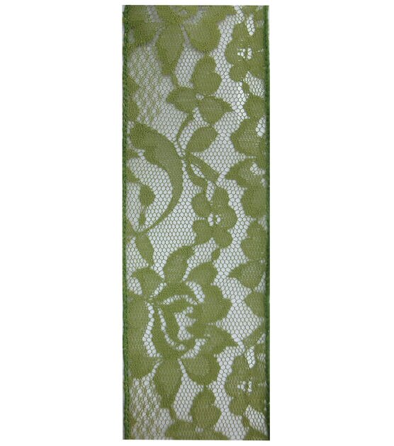 Decorative Ribbon 2.5''x15' Lace Ribbon Green, , hi-res, image 2