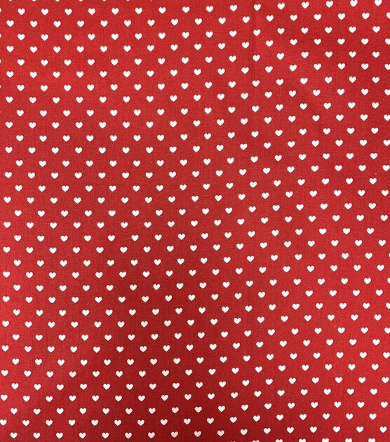 White Hearts on Red Valentine's Day Cotton Fabric, , hi-res, image 2