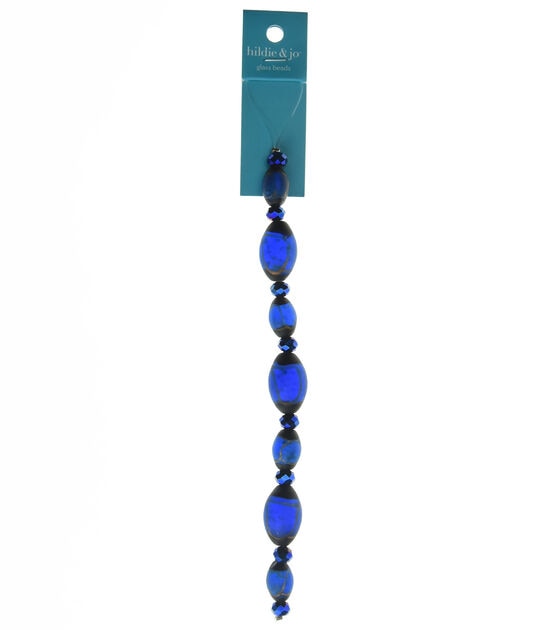 7" Iridescent Blue Oval Glass Bead Strand by hildie & jo